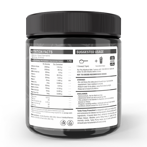 TURBO PUMP A HIGH QUALITY PRE-WORKOUT 250G, WITH LAB CERTIFICATE.